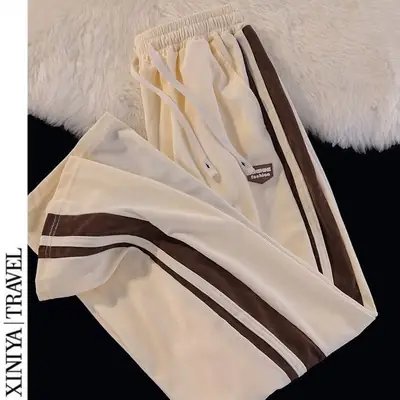 Retro Men's Striped Wide-leg Pants Cream Brown