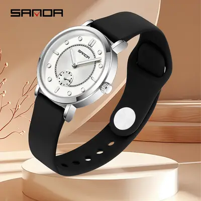 Sanda Women's Brown Leather Quartz Watch with Stopwatch