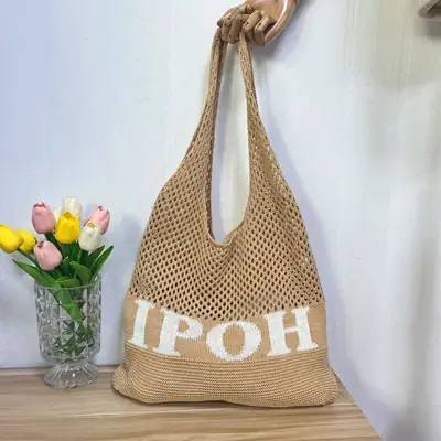 Retro Knitted Shoulder Bag with "IPOH" Print