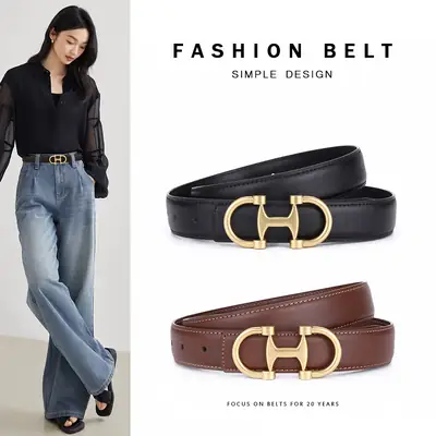 Gold H-Braceled Women's Belt for Business & Fashion