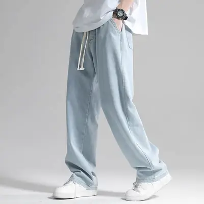 Men's 2024 Summer Thin Straight Leg Jeans Wide Leg Trousers