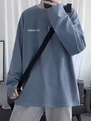 Men Long Sleeve T-Shirt Black American Style Loose Fit