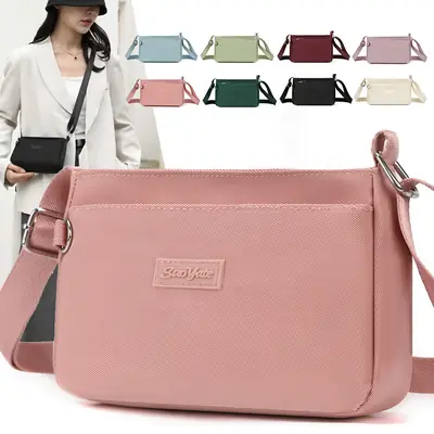 Pink Nylon Crossbody Bag for Women with Multi-Compartment Design
