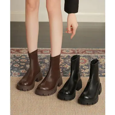 Women's Black Martin Boots Autumn Winter Korean Style Stretch Thin Boots