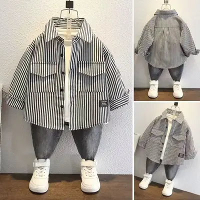 Children Striped Coat Baby Base Winter Warm Set