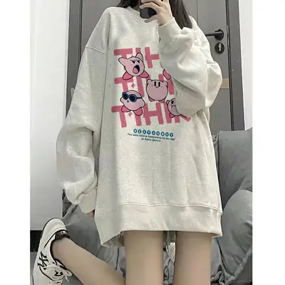 Women 100% Cotton Loose Sweatshirt Winter Fleece Lined