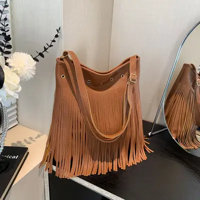 Black Tassel Shoulder Bag for Women 2024