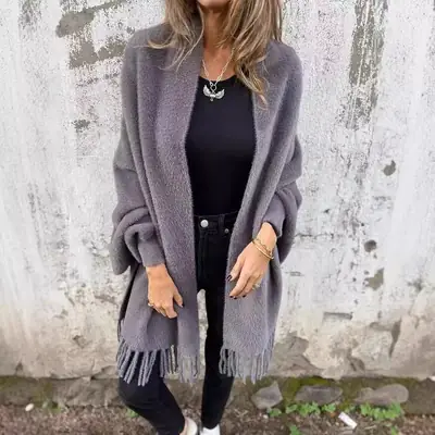 2024 White Tassel Shawl Jacket for Women