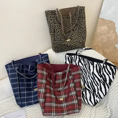 Plaid Large Capacity Shopping Bag for Women