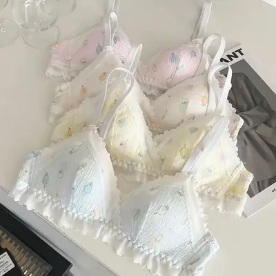 Sweet Girl's Lace Printed Non-Rimmed Bra