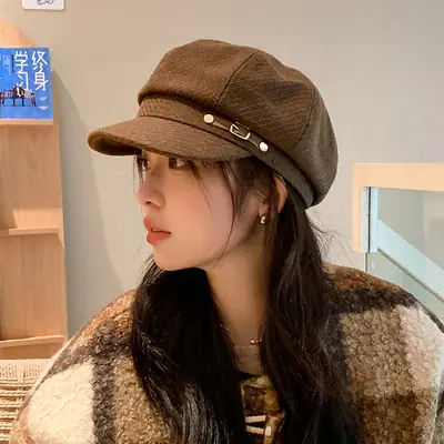 Women's Brown Net Cap Sunshade Autumn Winter