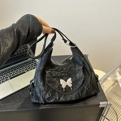 Korean Style Shoulder Crossbody Bag White Butterfly Design