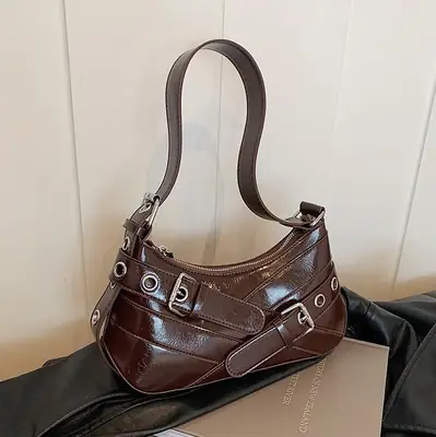 Retro Korean Style Shoulder Bag Brown 2024
