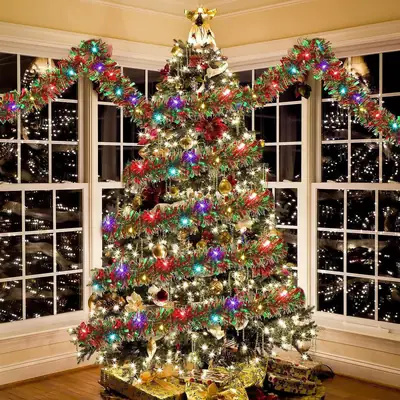 2024 Christmas Decor Garland with Lights & Trees