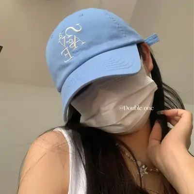 Double11 Korean Style Blue Letter Embroidered Baseball Cap for Women