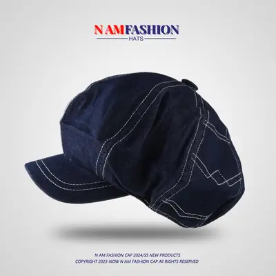 Japanese Vintage Washed Denim Cap with Small Brim Black