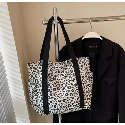 Leopard Print Canvas Tote Bag Women Large Capacity 2024