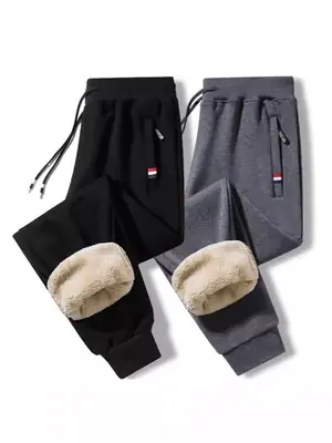Men Fleece Sweatpants Grey Warm Winter Casual Pants