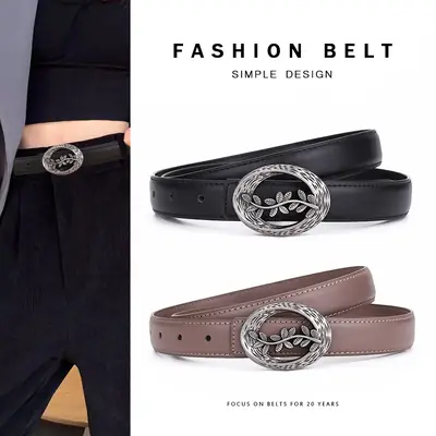 Women's Leather Belt with Matte Silver Buckle 100cm