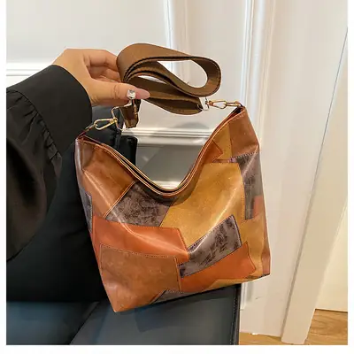 Women's Black Contrast Crossbody Tote Bag Large Capacity 2024