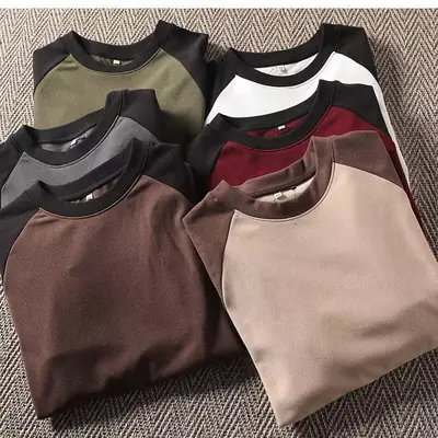 Men's Fleece Long Sleeve T-Shirt Multi Color Winter