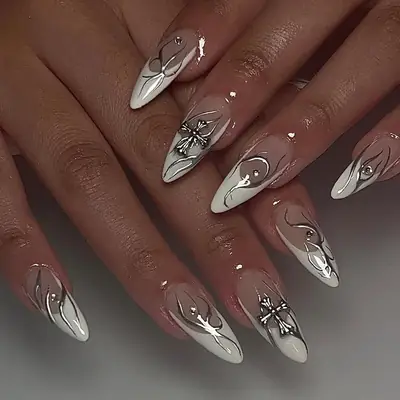 Silver French Style Nail Art Removable Wear