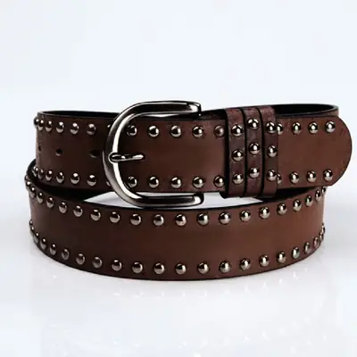 Women's Brown Rivet Belt with Buckle