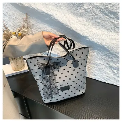 Women's Bow Shoulder Bag with Polka Dot Design