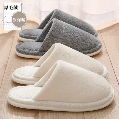 Soft winter fluffy slippers ladies warm plush simple home indoor non-slip autumn cotton slippers men wholesale
