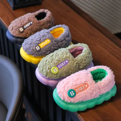 Children's Cotton Slippers Bag with Boys Winter 2024 New Cotton Slippers Baby Indoor Home Cotton Shoes Girls' Wool Slippers
