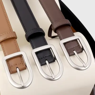 Women's Brown Square Buckle Belt for Casual Wear