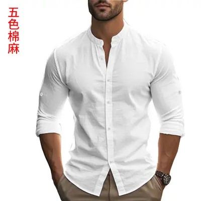 Men's Black Long Sleeve Collar Shirt Cotton Slim Fit