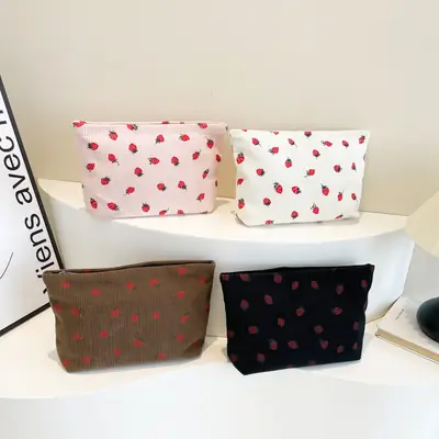 Strawberry Print Corduroy Shoulder Bag Large Capacity
