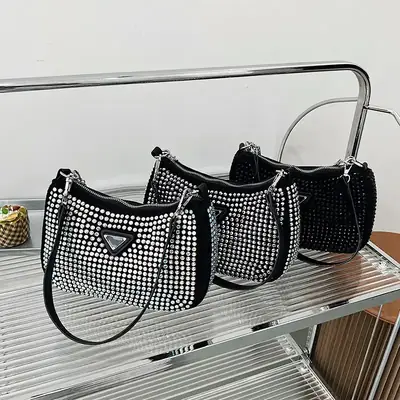 Women's Bright Diamond Chain Crossbody Bag Set