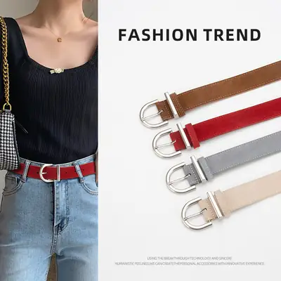 Frosted Leather Belt Women's Brown Retro Style