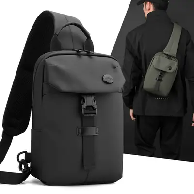 Men's Large Capacity Crossbody Bag Black Leather