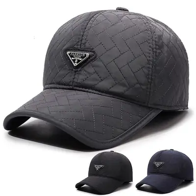 Men Winter Quilted Baseball Cap Navy Fleece Lined