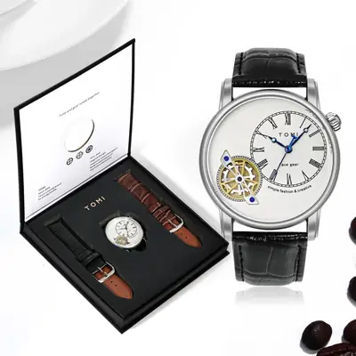 Men's European-style Quartz Watch with Hollow Glass Display