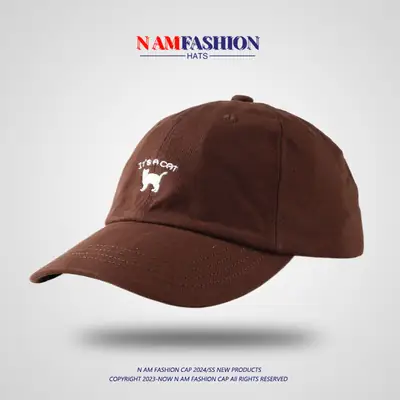 Women Brown Cat Embroidered Baseball Cap 2024