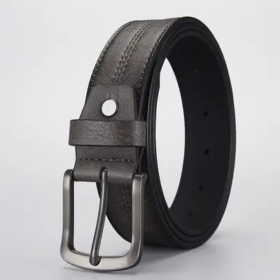 Men's Navy Leather Belt with Silver Buckle