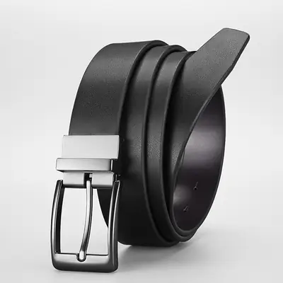 Men's Black Genuine Leather Rotatable Buckle Belt