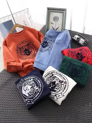 Boys Orange Cartoon Sweatshirt Navy 2025 Spring Autumn