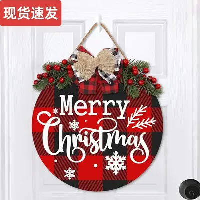 Christmas Wooden Door Decor with Bow and Stars