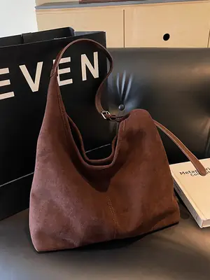 Black Suede Bucket Bag Large Capacity Single Shoulder Tote