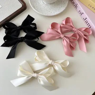 Jisoo Jisoo's Same Style Black Bow Hairpin Preppy Style Streamer Double Ponytail Hair Accessories Girl Ribbon Hairpin