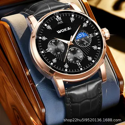 Wokai Men's Quartz Chronograph Watch Rose Gold Black Dial