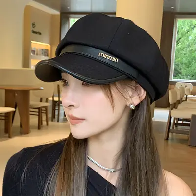 British Retro PU Leather Octagonal Hat for Kids Spring Autumn