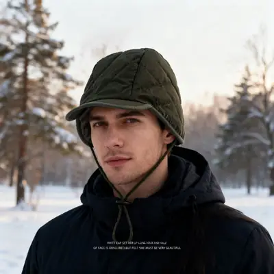 Black Windproof Fleece Lined Winter Hat with Adjustable Strap