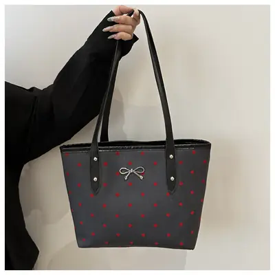 Women's Bow Print Tote Bag Black Large Capacity