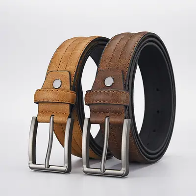 Men's Olive Green Leather Belt with Silver Buckle